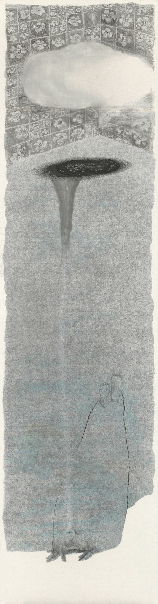 陳廷彰，忘川、雲影的影子、聽，水墨、宣紙，222x58 cm