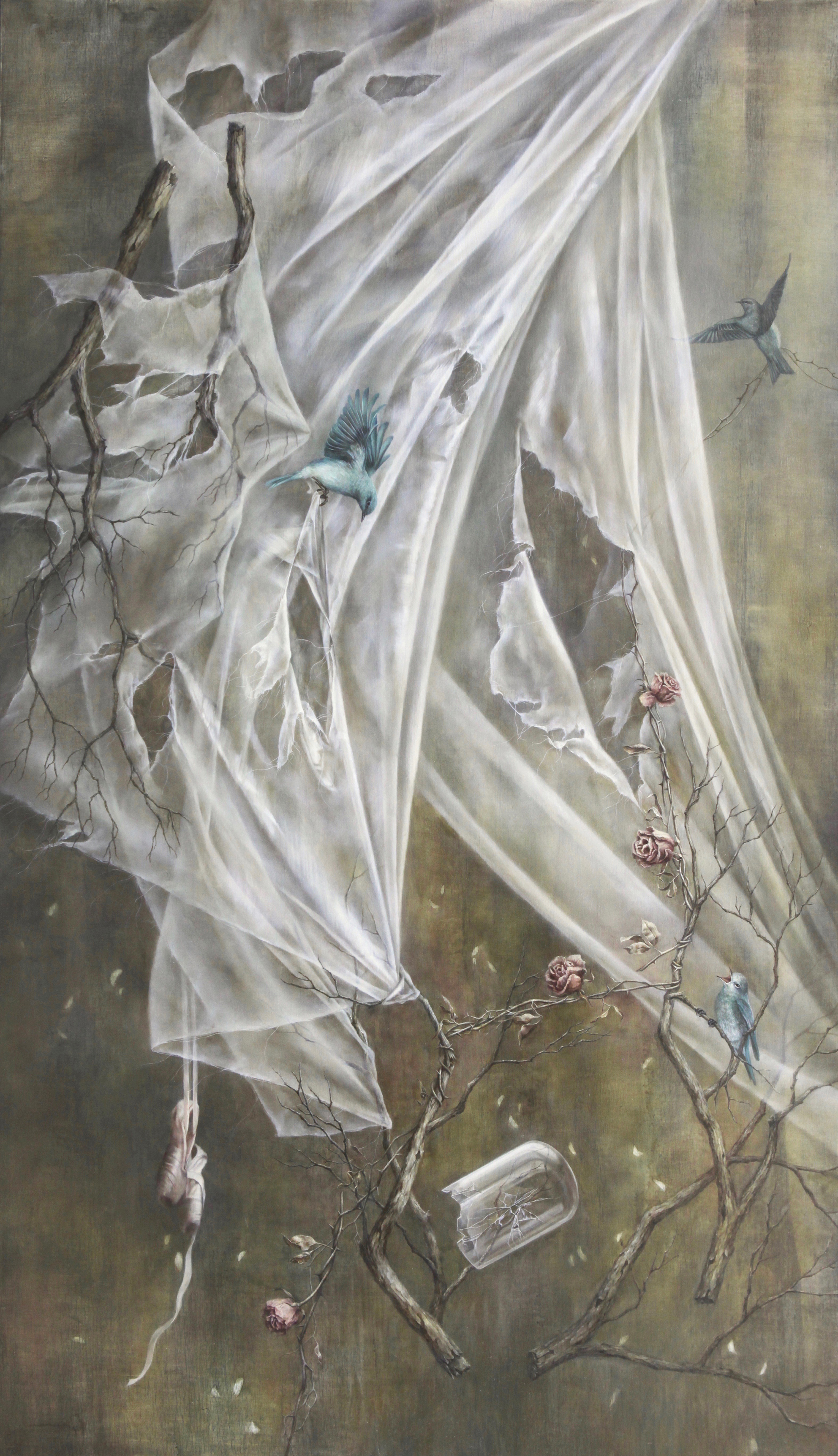 蔡函庭，幸福的青鳥III：生命痕跡， 油彩、畫布，112x194 cm